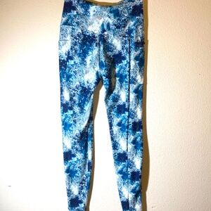 BALLY TOTAL FITNESS WOMENS HI-RISE TUMMY CONTROL ANKLE LEGGINGS SZ M/L BLUE